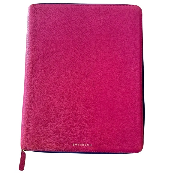 SMYTHSON Leather iPad Case 9.7” Fuschia Goatskin Zip Closure - Picture 1 of 13